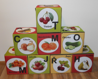 Kostky  - abeceda ovoce a zelenina - 30x30x30cm
